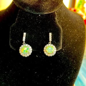 925 WITH WHITE OPAL EAR DANGLES.